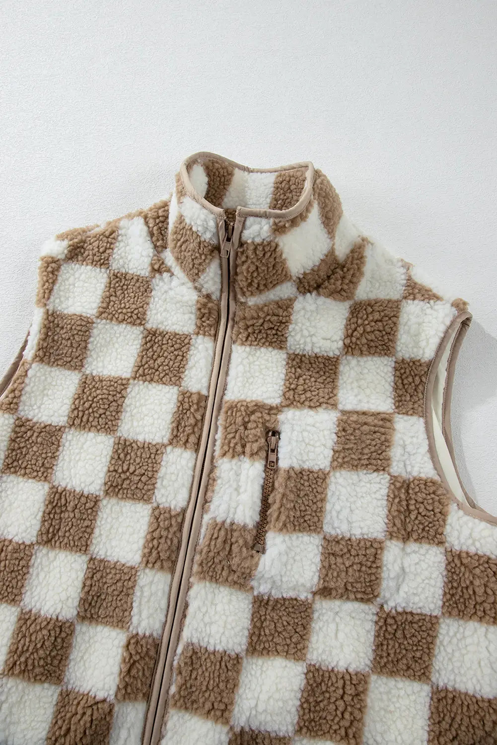 Monochrome mosaic sherpa vest - plaid design