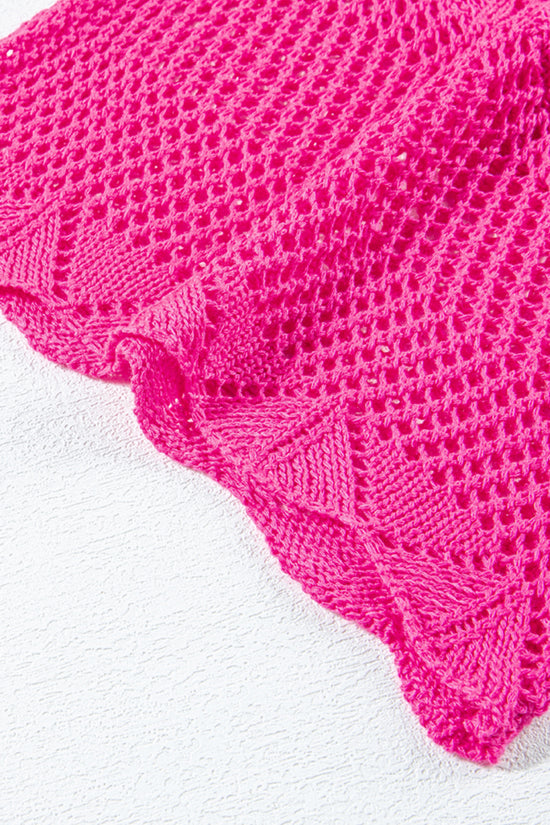 Pink Pointelle Knit Top Women UK | Scalloped Short Sleeve