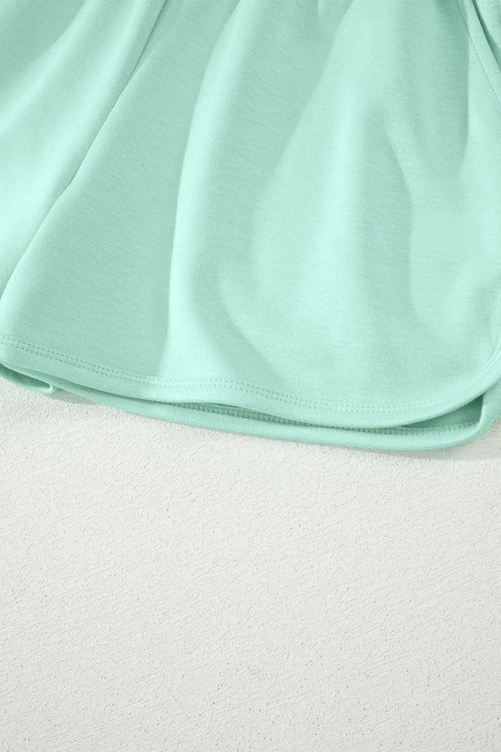 Exposed seam mock neck oversized tee shorts two piece set pockets outfit sets