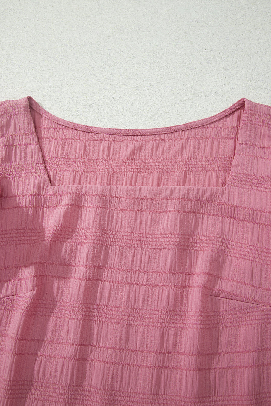 Textured Square Neck Cap Sleeve Top & Shirred High Waist Shorts Set — front detail | Fashionfitz UK
