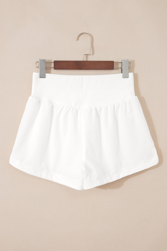 White Ribbed High Waist Athletic Shorts