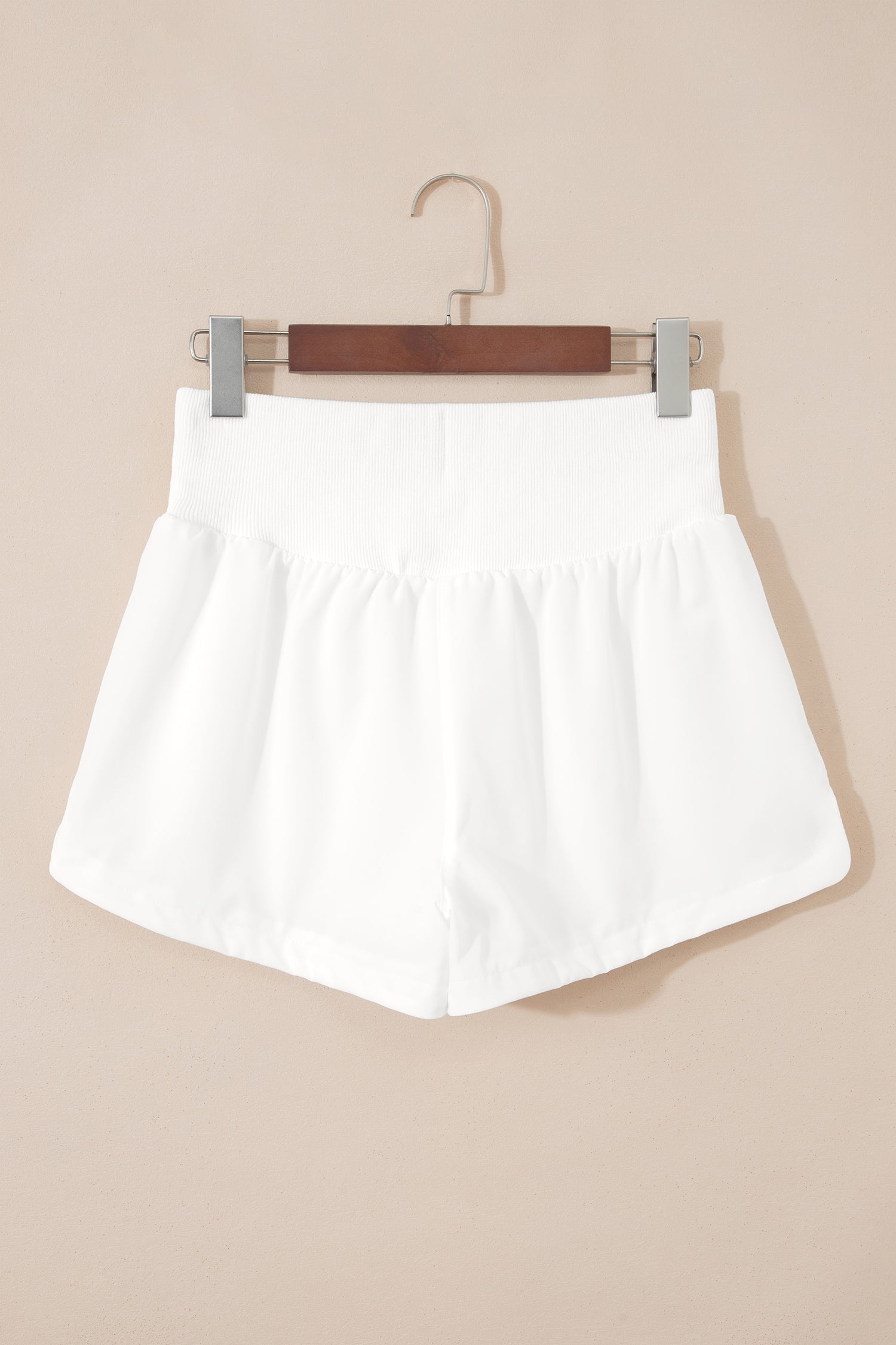 White Ribbed High Waist Athletic Shorts