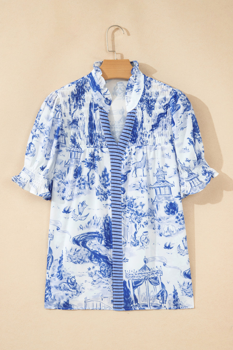 Animal Paradise Print Striped Panel Gathered Blouse Women UK — front view third option | Fashionfitz UK