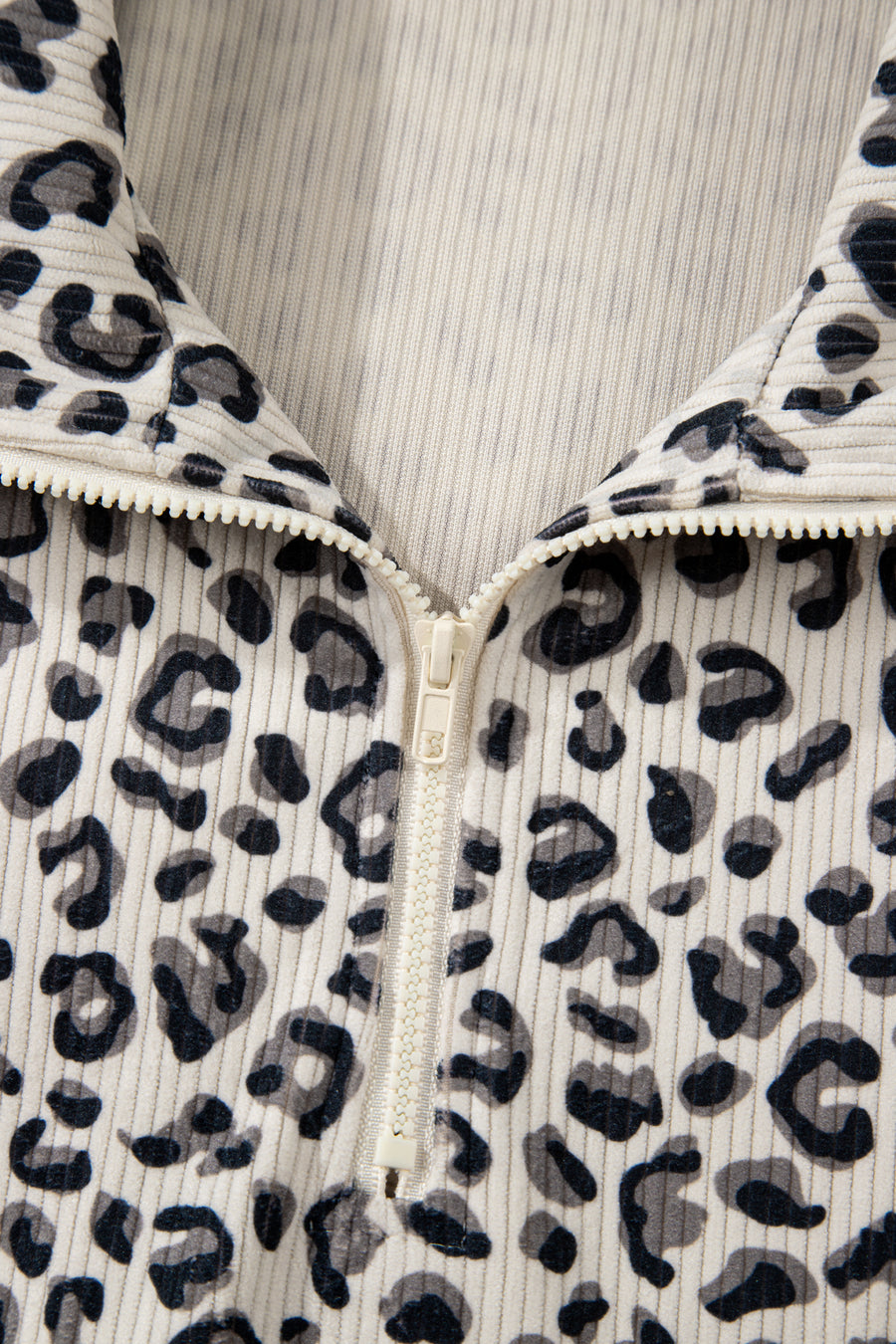 Brown Leopard Print Corduroy Half-Zip Jumper