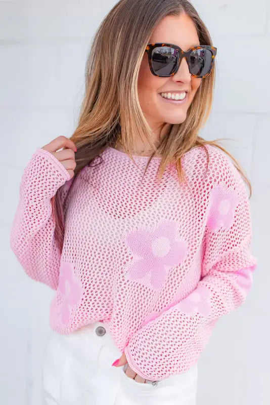 Big flower summer knit sweater