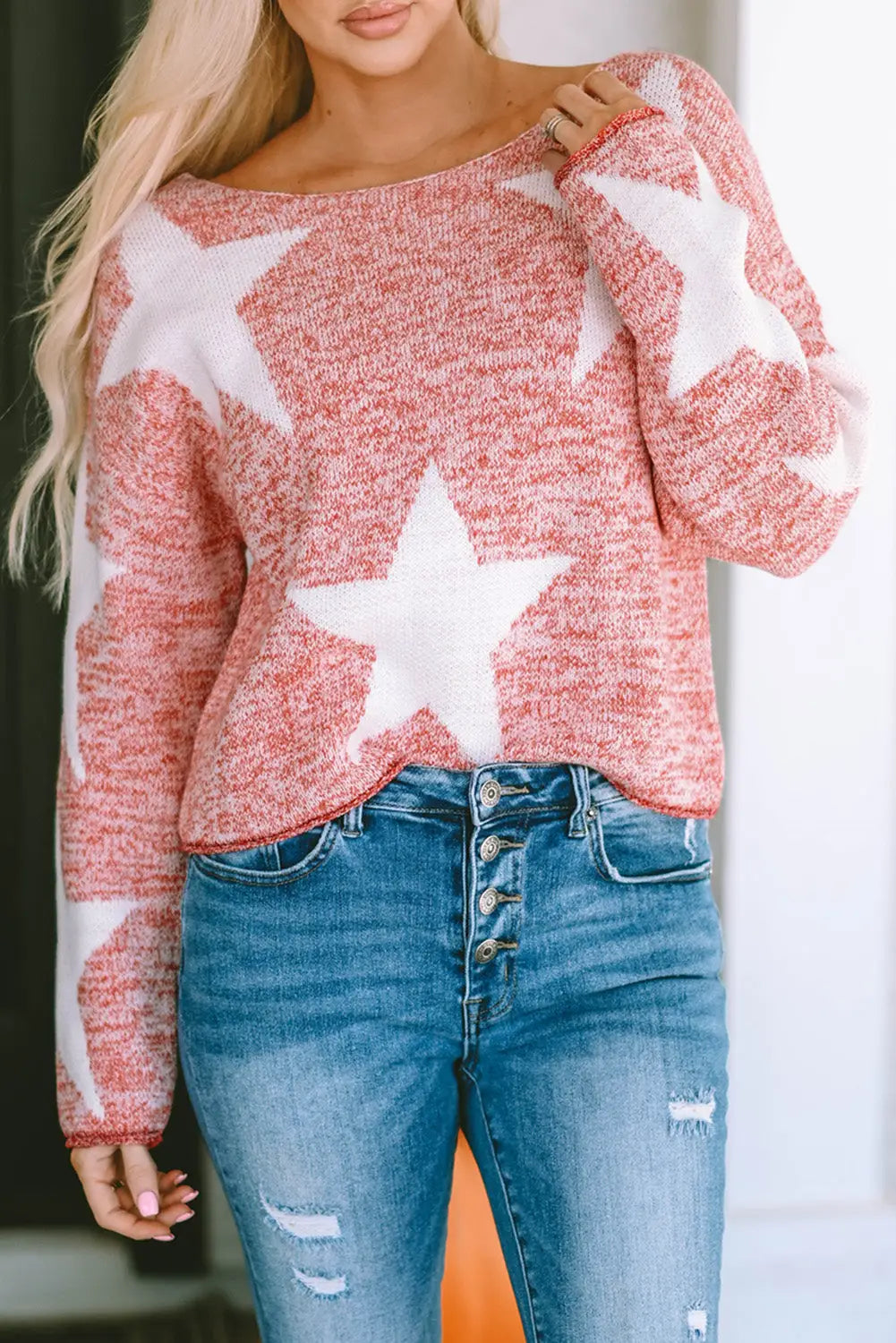 Big star spangled casual knit sweater - sweaters & cardigans