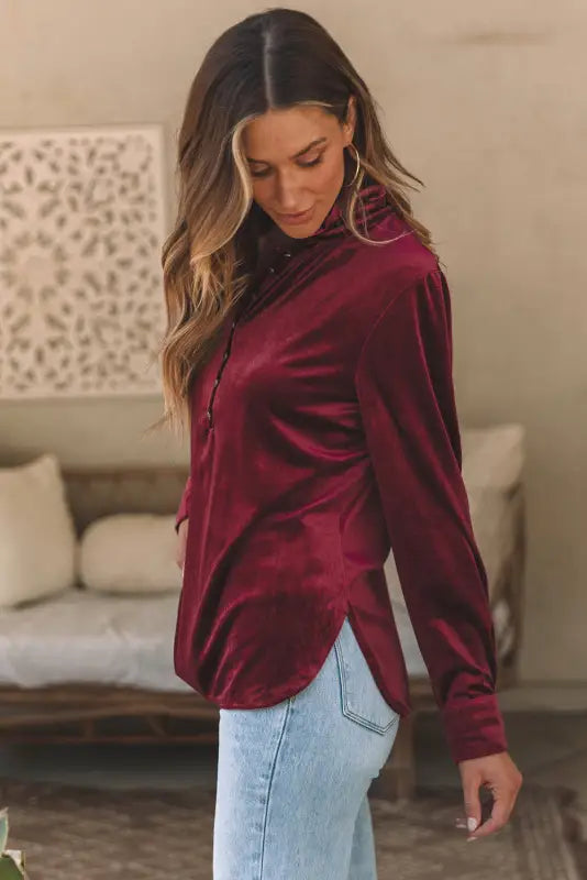 Biking red velvet top - blouses fashionfitz