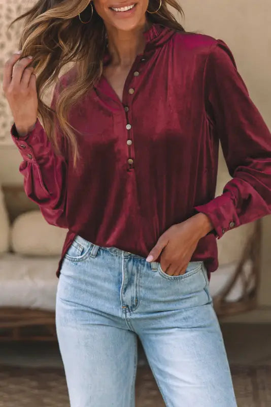 Biking red velvet top - blouses fashionfitz