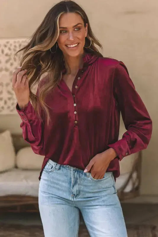 Biking Red Velvet Top - Fashionfitz