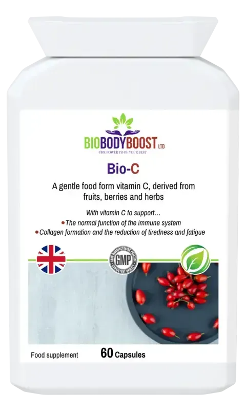 Bio-C Non-Acidic Vitamin C Supplement — gentle whole food vitamin C from natural sources, ideal for sensitive stomachs, BioBodyBoost UK