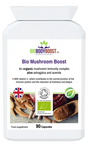 Bio Mushroom Boost Organic Immunity Blend — lion's mane, reishi, chaga, shiitake and cordyceps, 60 vegan capsules, BioBodyBoost UK