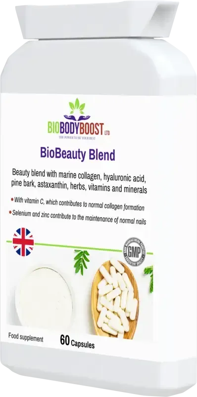 BioBeauty Marine Collagen Complex angled view — skin, hair and nail supplement for beauty from within, BioBodyBoost UK
