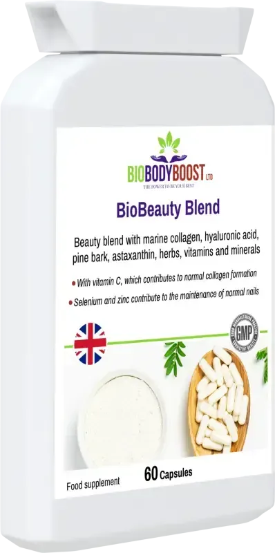 BioBeauty Collagen Complex front-angle view highlighting marine collagen and beauty vitamin complex