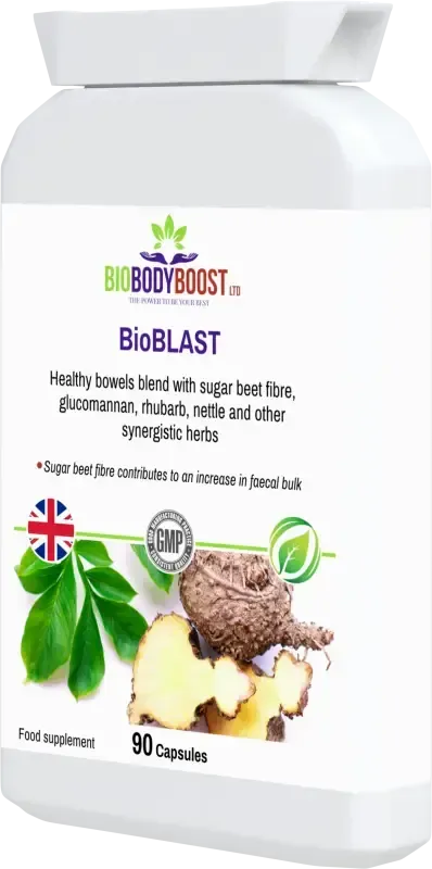 BioBLAST angled view — digestive support and bowel health supplement, BioBodyBoost UK