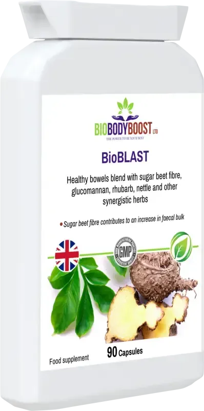 BioBLAST front-angle view highlighting herbal bowel blend for digestive comfort and regularity