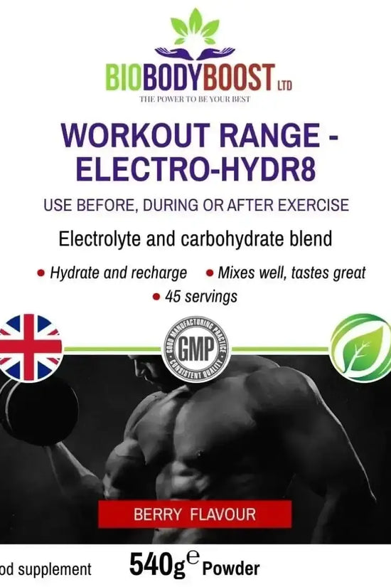 Side view of Electro-Hidr8 Electrolyte Drink Mix Berry — vegan hydration powder, BioBodyBoost UK