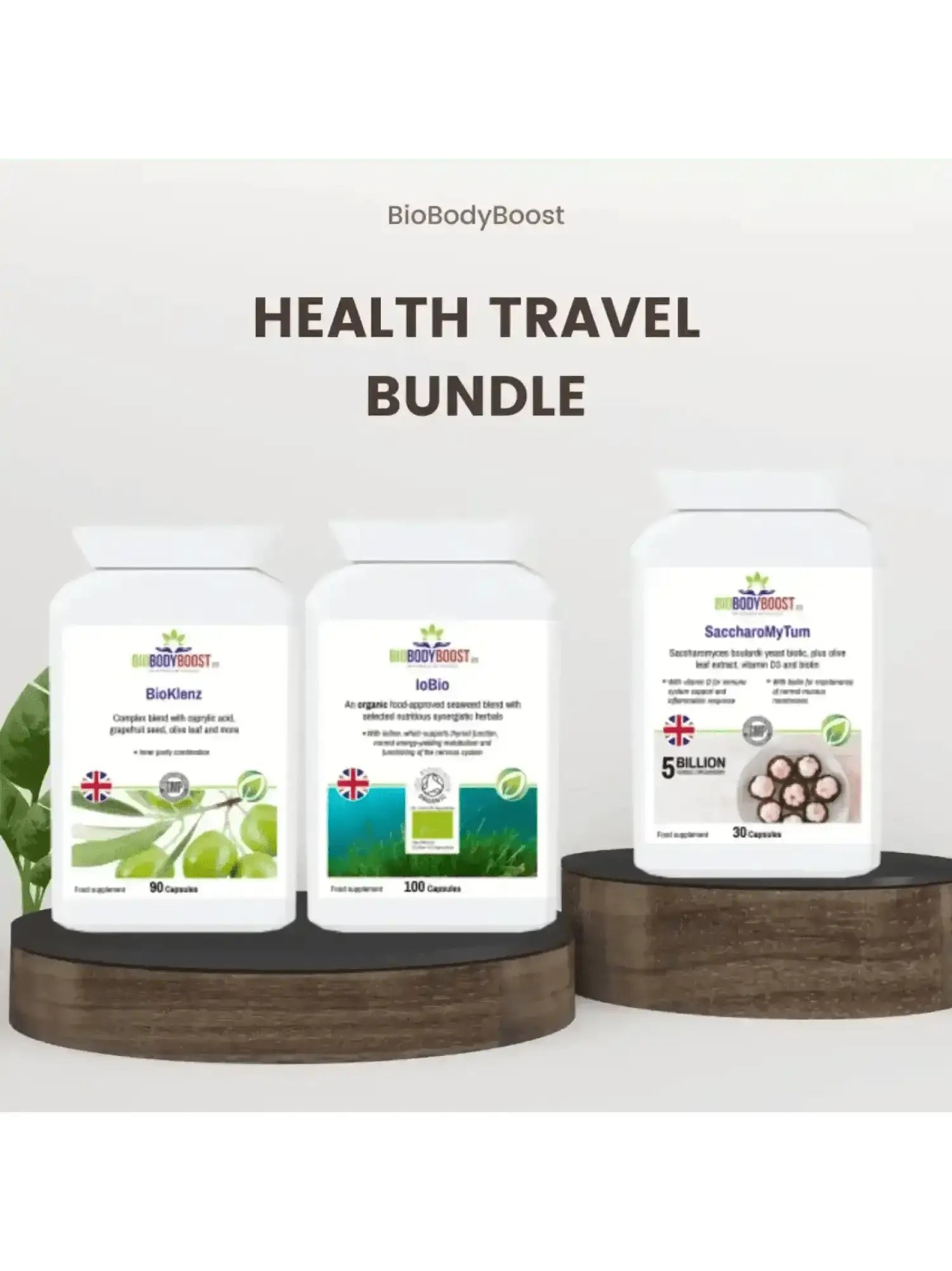 BioBodyBoost Plant-Based Travel Supplements Bundle — immune, gut and energy support for travel, UK