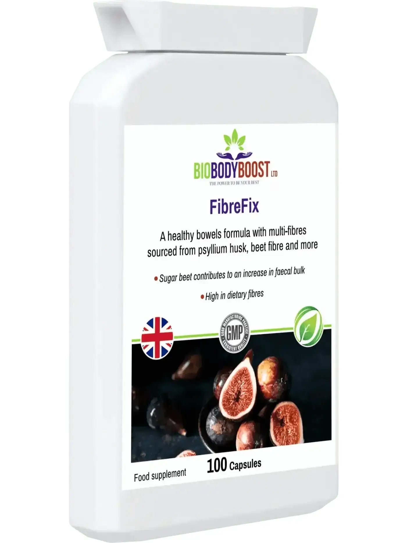 FibreFix front-angle highlighting psyllium husk fibre for cholesterol and bowel health support