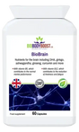 Biobrain Focus Capsules - Natural Energy & Clarity with herbs, DHA, and vitamins B5 & B12 for mental performance and reduced fatigue.