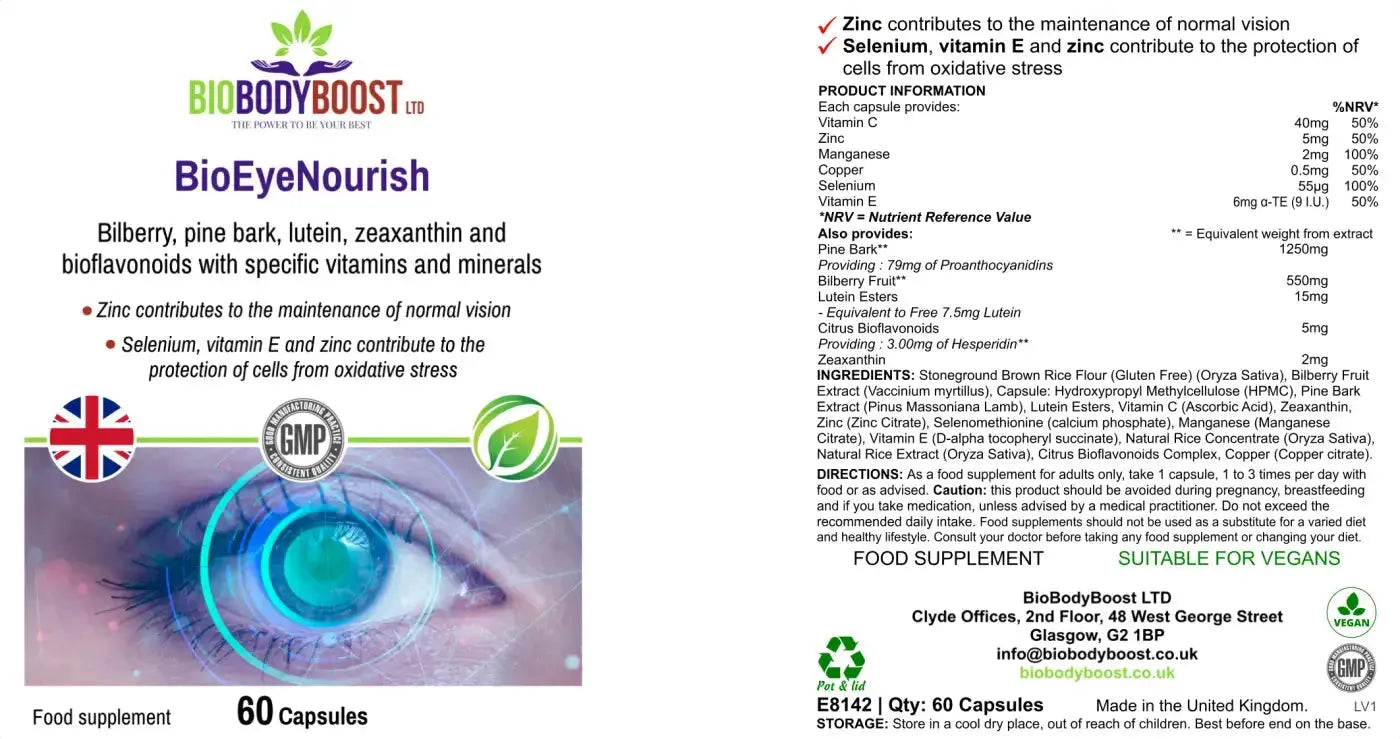 BioEyeNourish - Vision Support Supplement Bilberry Lutein - Fashionfitz