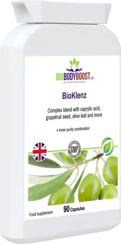 BioKlenz front-angle highlighting herbal gastrointestinal blend for gentle internal detox and cleanse