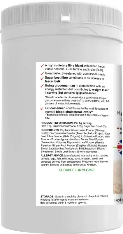 BioSlim High Dietary Fibre angled view — natural weight management and cholesterol support supplement, BioBodyBoost UK