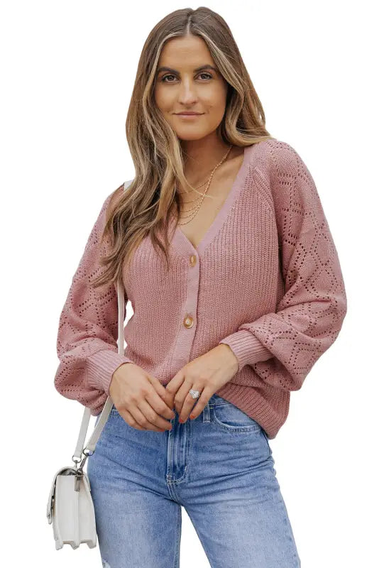 Bishop sleeve button v neck sweater - sweaters & cardigans