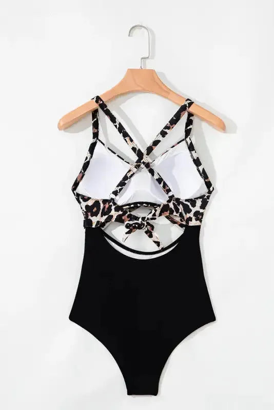 Black 2-tone Crossed Cutout Backless Monokini - Fashionfitz