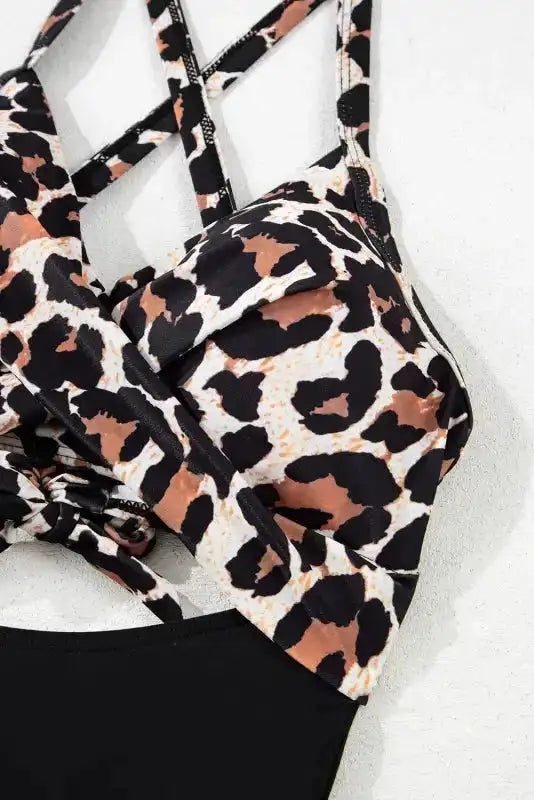 Black 2-tone Crossed Cutout Backless Monokini - Fashionfitz