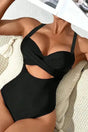 Black 2-tone Crossed Cutout Backless Monokini - Fashionfitz