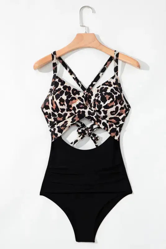 Black 2-tone Crossed Cutout Backless Monokini - Fashionfitz