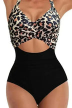 Black 2-tone Crossed Cutout Backless Monokini - Fashionfitz