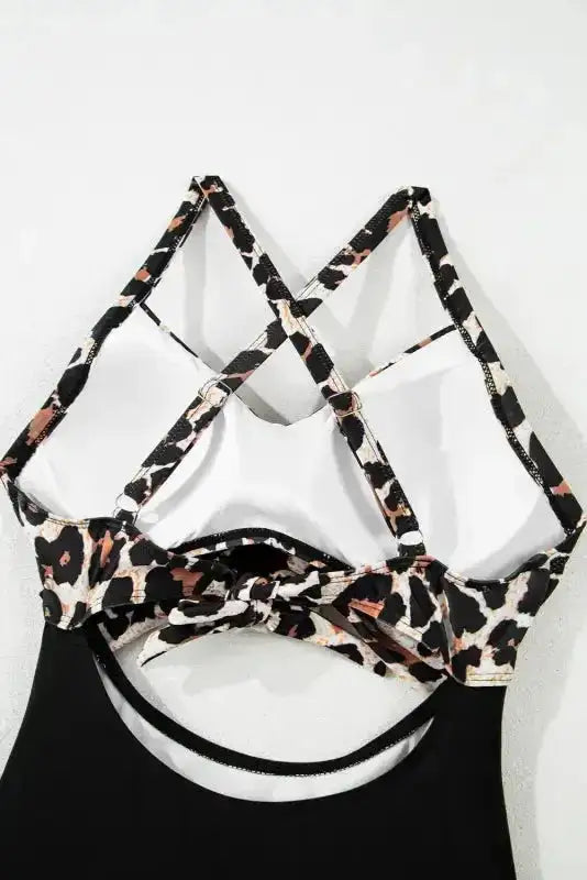 Black 2-tone Crossed Cutout Backless Monokini - Fashionfitz