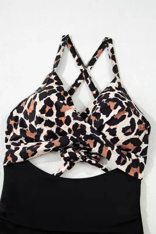Black 2-tone Crossed Cutout Backless Monokini - Fashionfitz