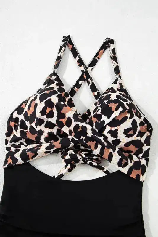 Black 2-tone Crossed Cutout Backless Monokini - Fashionfitz