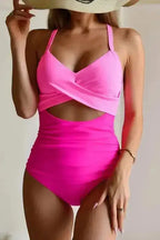 Black 2-tone Crossed Cutout Backless Monokini - Fashionfitz