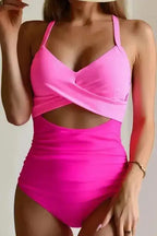 Black 2-tone Crossed Cutout Backless Monokini - Fashionfitz