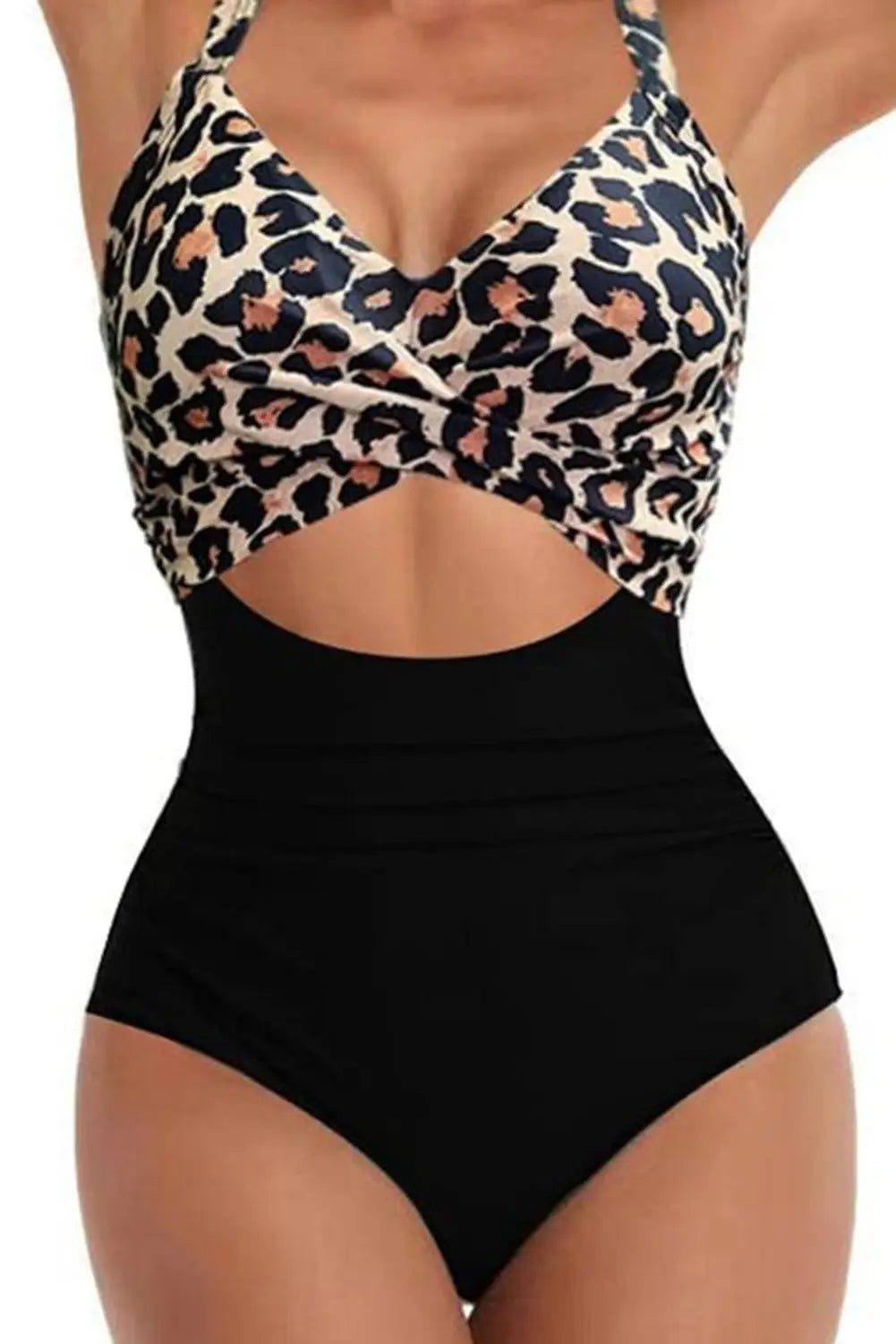 Black 2 - tone crossed cutout backless monokini - one piece swimsuits