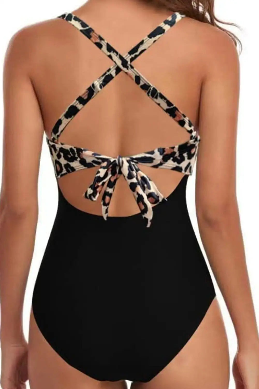 Black 2-tone crossed cutout backless monokini - one piece swimsuits