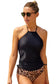 Black 2pcs printed halter neck top and bottom tankini set - xl / shell：82% polyamide + 18% elastane + lining:95%