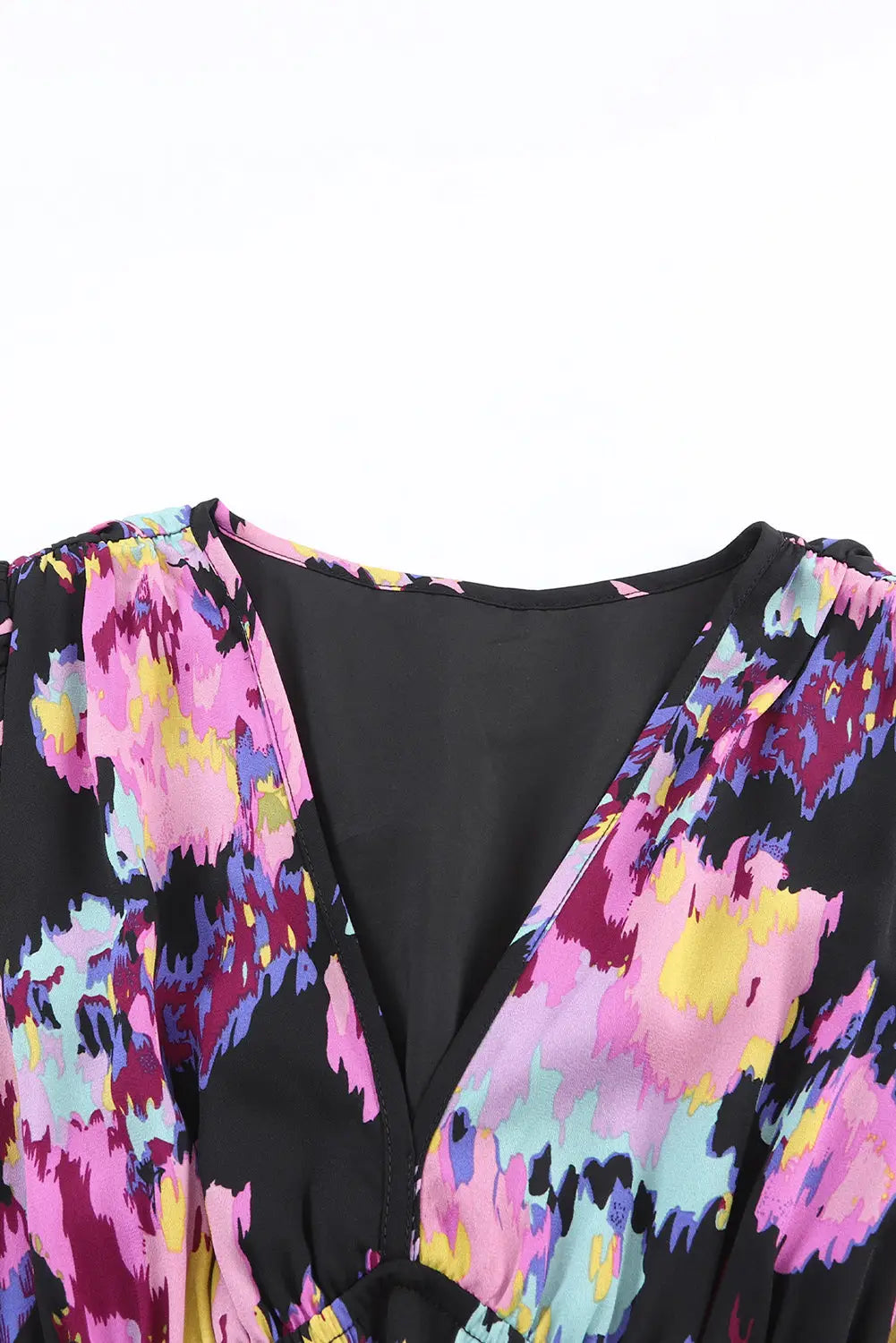 Black abstract print pleated high waist maxi dress - dresses