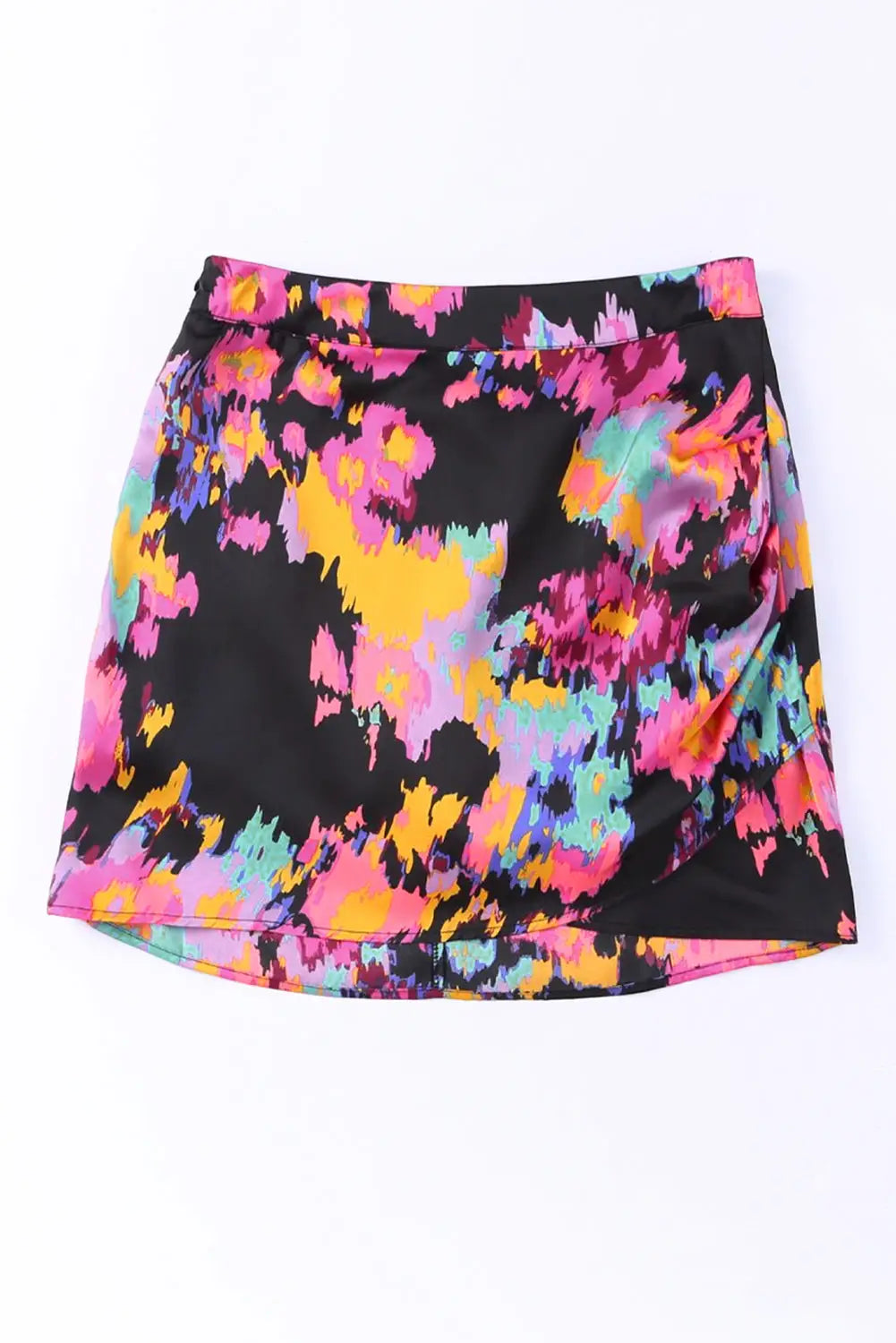 Black abstract/leopard print wrap hem mini skirt - skirts