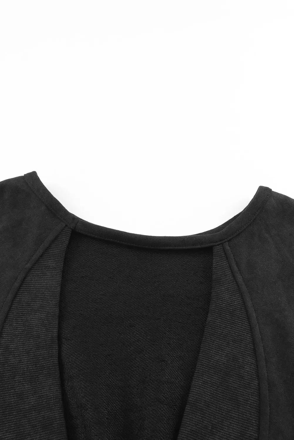 Black acid wash v - shape open back sweatshirt - tops