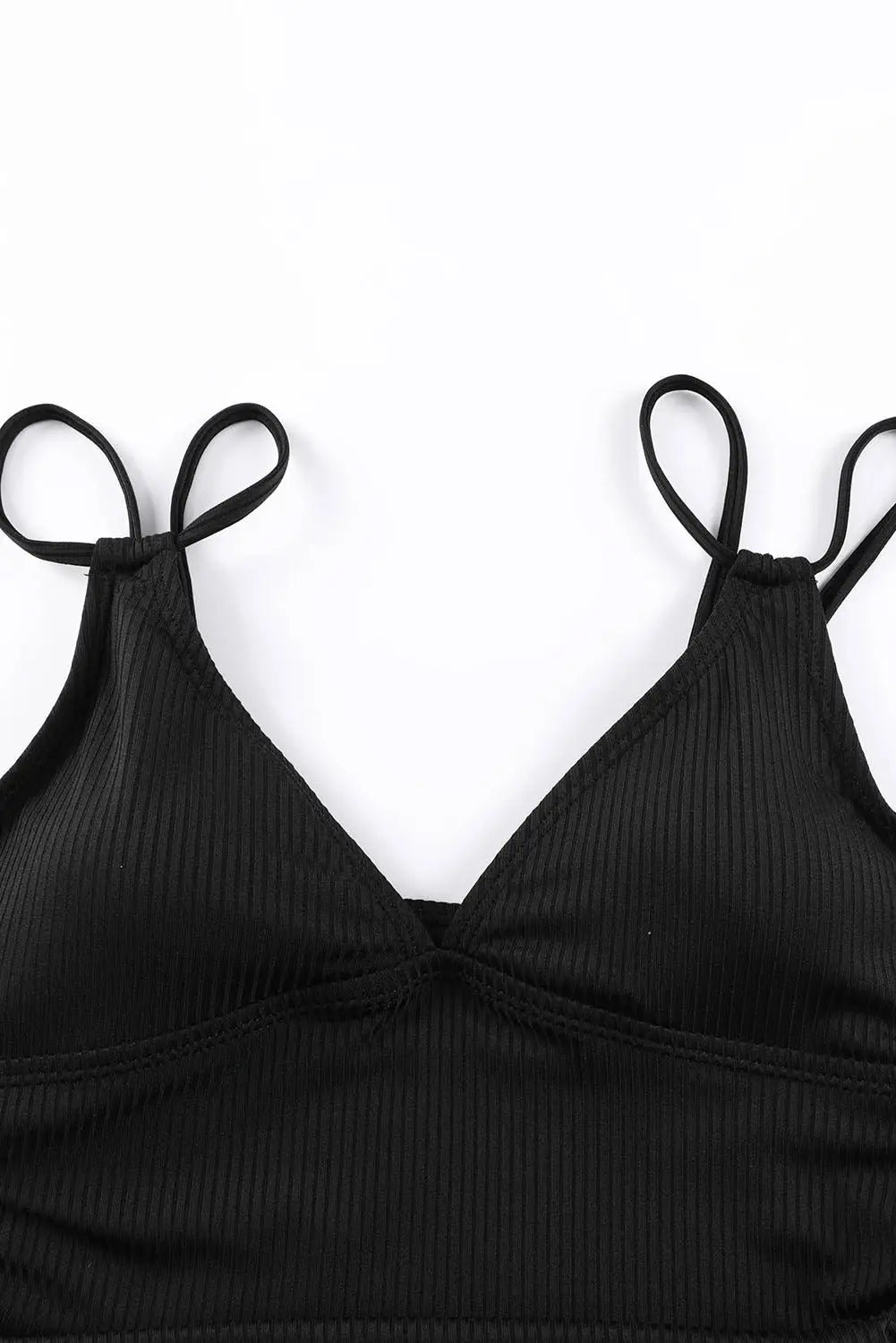 Black adjustable straps ribbed knit one piece swimsuit - swimsuits