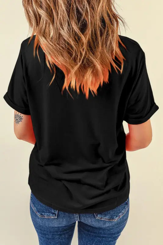 Black baseball bowknot graphic casual tee - tees