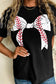 Black baseball bowknot graphic casual tee - s / 62% polyester + 32% cotton + 6% elastane - tees