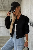Black Big Pockets Baseball Collar Jacket - Fashionfitz