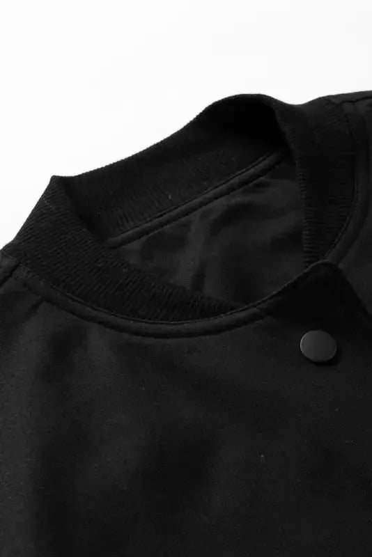 Black Big Pockets Baseball Collar Jacket - Fashionfitz