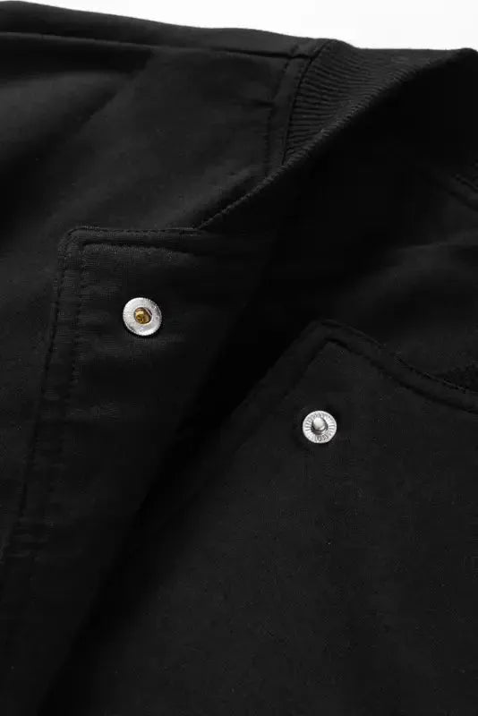 Black Big Pockets Baseball Collar Jacket - Fashionfitz