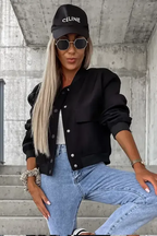 Black Big Pockets Baseball Collar Jacket - Fashionfitz